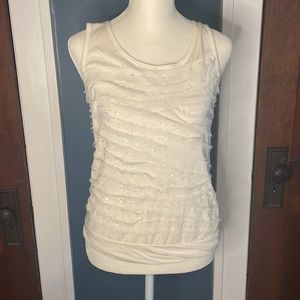 Ivory Tank with sequin and ruffle ribbon detail
